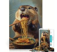 Jigsaw Puzzle 1000 Piece for Adults Beaver's Noodle Feast - Smooth Edge Play Focus Building Toy Quiet Time Game Xmas Scene Art (38x26cm)