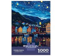 Jigsaw Puzzle 1000 Piece for Adults Bergen Norway Nightscape Illustration Jigsaw Toy Wall Decor Analysis And Logic Deal As Gifts for The Whole Family 52x38cm/1000pcs