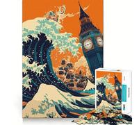 Jigsaw Puzzle 1000 Piece for Adults Big Ben Wave Ideal Cut Decor Mental Focus Game Chill Game Play Xmas Scene Art (38x26cm)