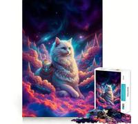 Jigsaw Puzzle 1000 Piece for Adults Big White Cat in Space Smooth Edge Play Focus Building Toy Quiet Time Game Xmas Scene Art (38x26cm)