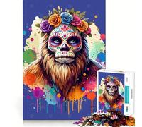Jigsaw Puzzle 1000 Piece for Adults Bigfoot Sugar Skull Dia De Los Muertos Smooth Edge Play Focus Building Toy Quiet Time Game Xmas Scene Art (50x75cm)