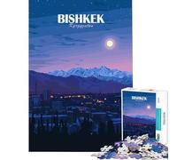 Jigsaw Puzzle 1000 Piece for Adults Bishkek Kyrgyzstan Night Cityscape Poster Educational Game Learning Educational Toys Great Gifts And Toys Suitable for Couples (Size 38x52cm)