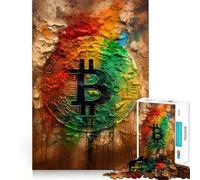 Jigsaw Puzzle 1000 Piece for Adults Bitcoin Symbol Painting Ideal Cut Decor Mental Focus Game Chill Game Play Xmas Scene Art (38x52cm)