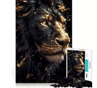 Jigsaw Puzzle 1000 Piece for Adults Black And Gold Lions Ideal Cut Decor Mental Focus Game Chill Game Play Xmas Scene Art (38x26cm)