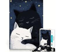 Jigsaw Puzzle 1000 Piece for Adults Black And White Cats Ideal Cut Decor Mental Focus Game Chill Game Play Xmas Scene Art (50x75cm)