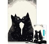 Jigsaw Puzzle 1000 Piece for Adults Black And White Cats Ideal Cut Decor Mental Focus Game Chill Game Play Xmas Scene Art (38x26cm)