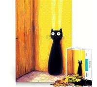 Jigsaw Puzzle 1000 Piece for Adults Black Cat by Door Smooth Edge Play Focus Building Toy Quiet Time Game Xmas Scene Art (38x52cm)