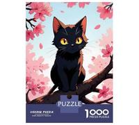 Jigsaw Puzzle 1000 Piece for Adults Black Cat in Cherry Blossom Tree Adult Jigsaw Hands-on Game Staycation Kill Time Stress Reduction Gifts 38x26cm/1000pcs