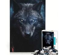 Jigsaw Puzzle 1000 Piece for Adults Black Wolf Orange Eyes, Practical Game, Difficult And Challenge, Suitable for Desktop Decoration 38x26cm