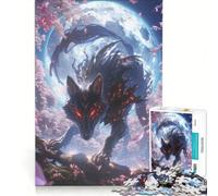 Jigsaw Puzzle 1000 Piece for Adults Black Wolf with Red Eyes, Practical Game, Difficult And Challenge, Suitable for Desktop Decoration 38x52cm
