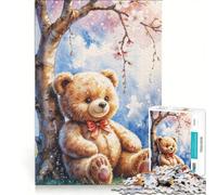 Jigsaw Puzzle 1000 Piece for Adults Blossoms And Bear︰ A Serene Spring Moment, Practical Game, Difficult And Challenge, Suitable for Desktop Decoration 50x75cm