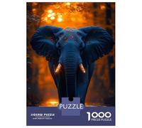 Jigsaw Puzzle 1000 Piece for Adults Blue Elephant in Orange Forest Adult Jigsaw Relaxing Games Hand Speed Race Unique Birthday And Gifts 38x26cm/1000pcs