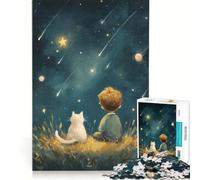 Jigsaw Puzzle 1000 Piece for Adults Boy And Cat Watching Shooting Stars, Impossible Game, Parent-child Interaction, for Birthday, Chrismas 38x52cm