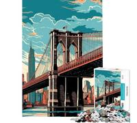 Jigsaw Puzzle 1000 Piece for Adults Brooklyn Bridge Vintage Challenging To Complete Pattern Assembly Home Decoration Toys for And from 14 Years And over (38X52CM)