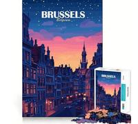 Jigsaw Puzzle 1000 Piece for Adults Brussels Belgium Cityscape at Dusk Sharp Cut Craft Focus Game Gift Idle Time Game Xmas Scene Art (50x75cm)