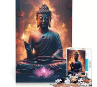 Jigsaw Puzzle 1000 Piece for Adults Buddha Flames Pink Lotus, Impossible Game, Parent-child Interaction, for Birthday, Chrismas 50x75cm