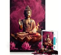 Jigsaw Puzzle 1000 Piece for Adults Buddha Pink Lotus Flame Sharp Cut Craft Focus Game Gift Idle Time Game Xmas Scene Art (38x26cm)