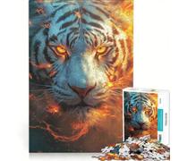 Jigsaw Puzzle 1000 Piece for Adults Burning White Tiger, Impossible Game, Parent-child Interaction, for Birthday, Chrismas 50x75cm