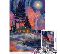 Jigsaw Puzzle 1000 Piece for Adults Cabin Under A Starry Night Sky Impossible Game Learning Educational DIY Toys Artists' Collection, Fine Arts (52X38cm)