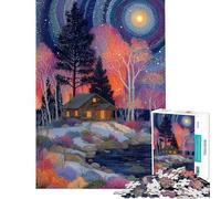 Jigsaw Puzzle 1000 Piece for Adults Cabin Under A Starry Night Sky Puzzles for Adults Anti-Stress Toys Staycation Kill Time Help The Brain Exercise (size 50x75cm)
