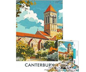 Jigsaw Puzzle 1000 Piece for Adults Canterbury Cathedral Illustration Puzzles for Adults Anti-Stress Toys Staycation Kill Time Help The Brain Exercise (size 38x26cm)