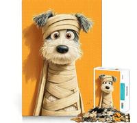 Jigsaw Puzzle 1000 Piece for Adults Cartoon Dog Mummy on Orange Background Sharp Cut Craft Focus Game Gift Idle Time Game Xmas Scene Art (38x52cm)