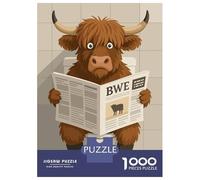 Jigsaw Puzzle 1000 Piece for Adults Cartoon Highland Cow Reading Newspaper on Toilet Puzzle for Adults Family Game Precision Cutting for Birthday, Chrismas 52x38cm/1000pcs