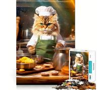 Jigsaw Puzzle 1000 Piece for Adults Cat Cooking Kitchen Sharp Cut Craft Focus Game Gift Idle Time Game Xmas Scene Art (38x52cm)
