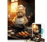 Jigsaw Puzzle 1000 Piece for Adults Cat Cooking Kitchen Sharp Cut Craft Focus Game Gift Idle Time Game Xmas Scene Art (38x52cm)
