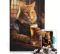 Jigsaw Puzzle 1000 Piece for Adults Cat Drinking Beer, Hands-on Game, Improve Memory, Artists Collection, Fine Art 38x52cm