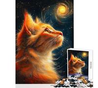 Jigsaw Puzzle 1000 Piece for Adults Cat Gazing at Galaxy Digital Art Educational Game Wall Art Toy Wall Decor Artists' Collection, Fine Arts (38x52cm)