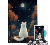 Jigsaw Puzzle 1000 Piece for Adults Cat Gazing at The Moon Teenager Puzzles Fun Games Wall Decoration Unique Birthday And Gifts (Size 38x26cm)