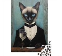 Jigsaw Puzzle 1000 Piece for Adults Cat in Tuxedo with Wine Glass Jigsaw Toy Wall Decor Analysis And Logic Deal As Gifts for The Whole Family 38x26cm/1000pcs