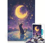 Jigsaw Puzzle 1000 Piece for Adults Cat Reaching for The Moon, Impossible Game, Parent-child Interaction, for Birthday, Chrismas 38x26cm