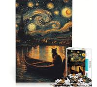Jigsaw Puzzle 1000 Piece for Adults Cat Under The Starry Night, Impossible Game, Parent-child Interaction, for Birthday, Chrismas 50x75cm