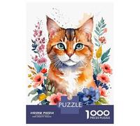 Jigsaw Puzzle 1000 Piece for Adults Cat Watercolor Flowers Adult Jigsaw Relaxing Games Hand Speed Race Unique Birthday And Gifts 52x38cm/1000pcs