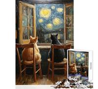 Jigsaw Puzzle 1000 Piece for Adults Cats Couple Watching Starry Night Educational Game Difficult Hard Anti-Stress Toys Birthday And Unique Gifts (50X75cm)