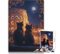Jigsaw Puzzle 1000 Piece for Adults Cats in Rome Night Home Art Decor Practical Game for And 14 Years And over (size 50x75cm)