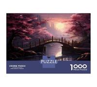 Jigsaw Puzzle 1000 Piece for Adults Cherry Blossom Bridge Sunset Puzzle for Adults Family Game Precision Cutting for Birthday, Chrismas 70x50cm/1000pcs