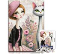 Jigsaw Puzzle 1000 Piece for Adults Chic Parisian Cat Lady Enhance Memory Family Game for 14+ Puzzle Game Offered (size 38x26cm)
