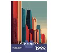 Jigsaw Puzzle 1000 Piece for Adults Chicago Skyline Art Deco Style Puzzle for Adults Hands-on Game Improve Memory Stress Reduction Gifts 52x38cm/1000pcs