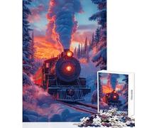 Jigsaw Puzzle 1000 Piece for Adults Chugging Through Winter's Glow Practical Game Learning Educational Home Decoration Toys Artists' Collection, Fine Arts (52X38cm)