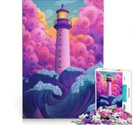 Jigsaw Puzzle 1000 Piece for Adults Colorful Lighthouse in Stormy Sea, Impossible Game, Fun at Home Activities, Suitable for Desktop Decoration 38x52cm