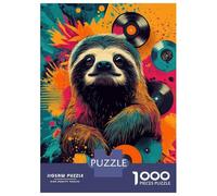 Jigsaw Puzzle 1000 Piece for Adults Colorful Sloth with Vinyl Records Happy Sloth Vibes Jigsaw Puzzle Fun Games A Work of Art Deal As Gifts for The Whole Family 52x38cm/1000pcs