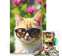 Jigsaw Puzzle 1000 Piece for Adults Cool Cat in Sunglasses, Hands-on Game, Improve Memory, Artists Collection, Fine Art 38x52cm