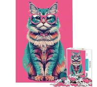 Jigsaw Puzzle 1000 Piece for Adults Cool Cat Pop Art Illustration Educational Challenge Analysis And Logic Educational Toy for 14+ Puzzle Game Offered (38x52cm)