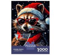Jigsaw Puzzle 1000 Piece for Adults Cool Raccoon Christmas Jigsaw Puzzle Fun Games A Work of Art Deal As Gifts for The Whole Family 38x26cm/1000pcs