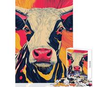 Jigsaw Puzzle 1000 Piece for Adults Cow Portrait in Bold Colors Impossible Game Learning Educational DIY Toys Artists' Collection, Fine Arts (50X75cm)