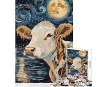 Jigsaw Puzzle 1000 Piece for Adults Cow Under Starry Night Impossible Game Learning Educational DIY Toys Artists' Collection, Fine Arts (52X38cm)