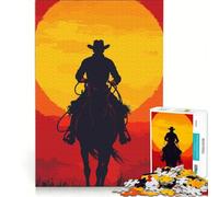 Jigsaw Puzzle 1000 Piece for Adults Cowboy Silhouette Riding Into The Sunset, Hands-on Game, Improve Memory, Artists Collection, Fine Art 38x26cm